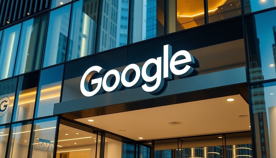 Illuminated Google sign on building, digital ad network.