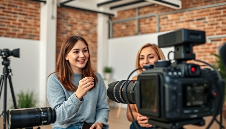 Micro-influencers filming tutorial in a modern studio setting.