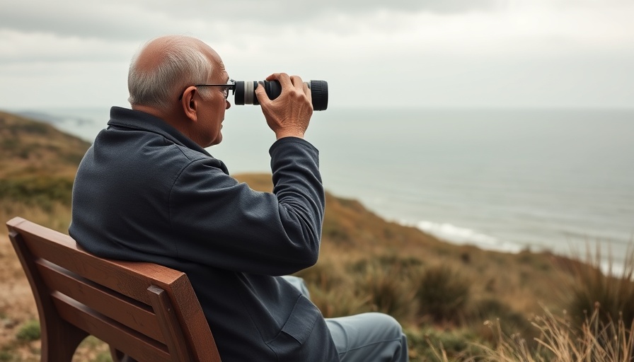 AI Search Optimization: Man gazes at sea, photorealistic landscape.