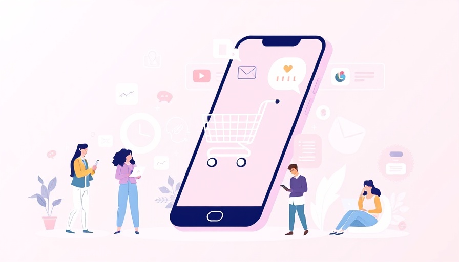 Illustration depicting digital marketing strategies with people engaging in e-commerce.