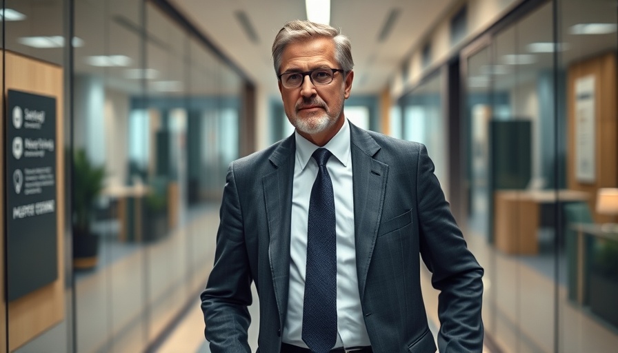 Scientist-turned-CEO confidently walking in office corridor.