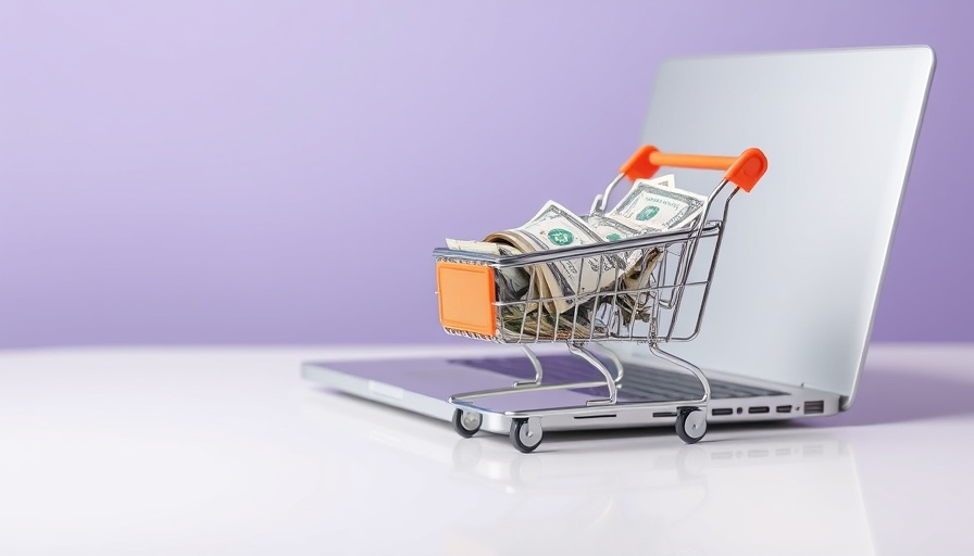 Rise Up Automation in eCommerce concept with shopping cart and laptop.