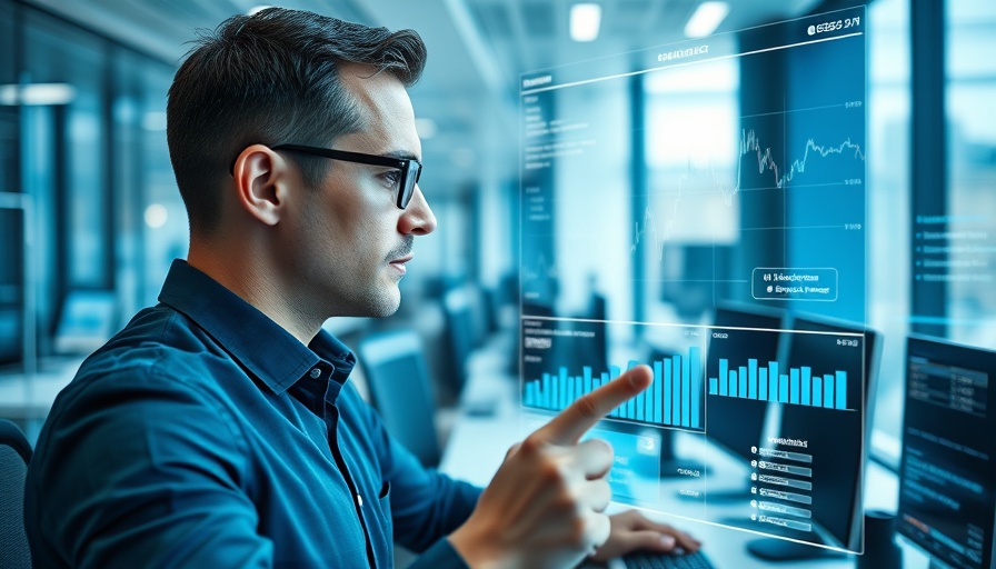 Futuristic office scene of AI in accounting with digital graphs on a laptop