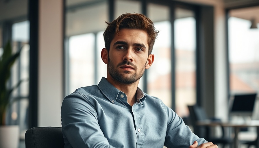 Calm young man in office setting, representing hiring strategies.