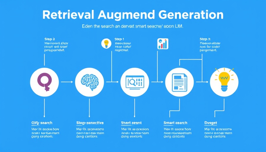 Retrieval Augmented Generation process explained with icons and flowchart.