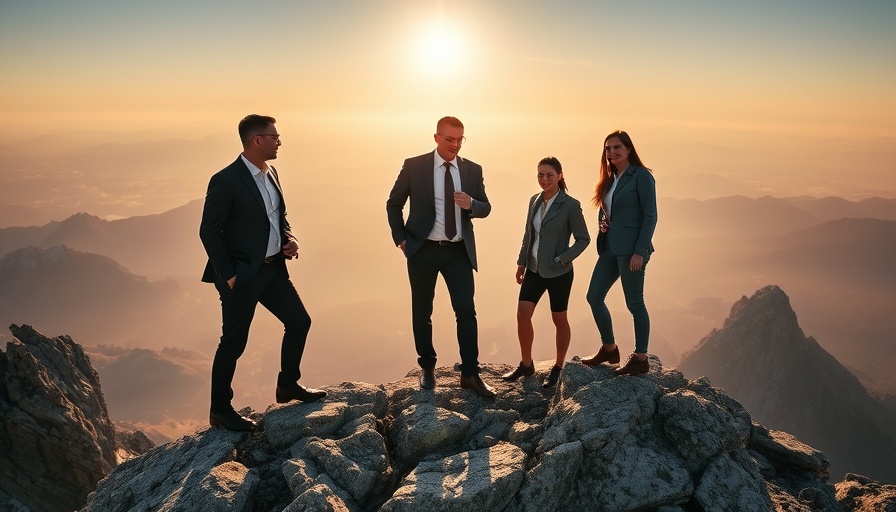 Business team helping each other climb a mountain, symbolizing startup challenges.