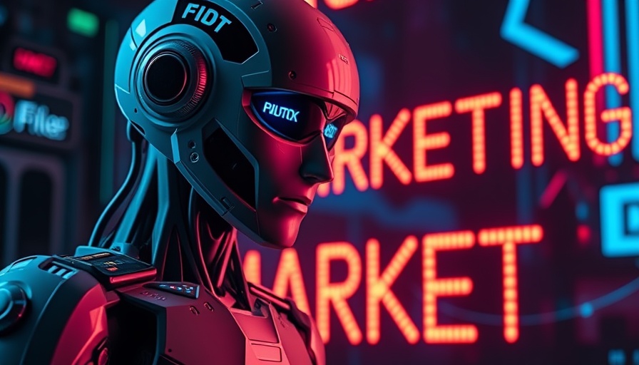 AI driven digital marketing concept with humanoid robot writing on screen.