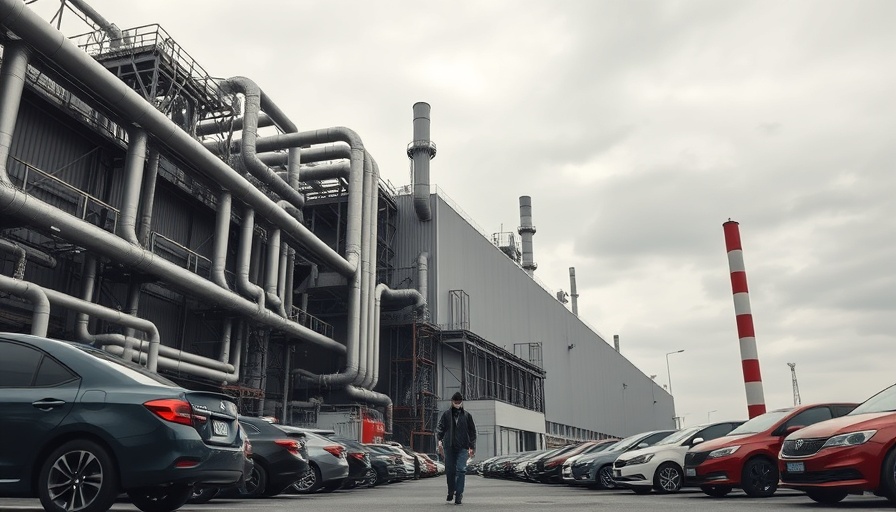 Industrial automotive factory under overcast sky related to Trump Auto Tariffs.