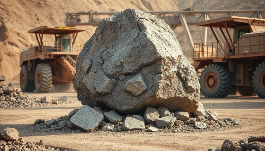 Lead Mining Market Growth depicted with large lead ore in industrial setting.