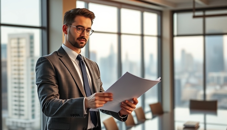 Confident CEO reviews documents in modern office, showcasing leadership.