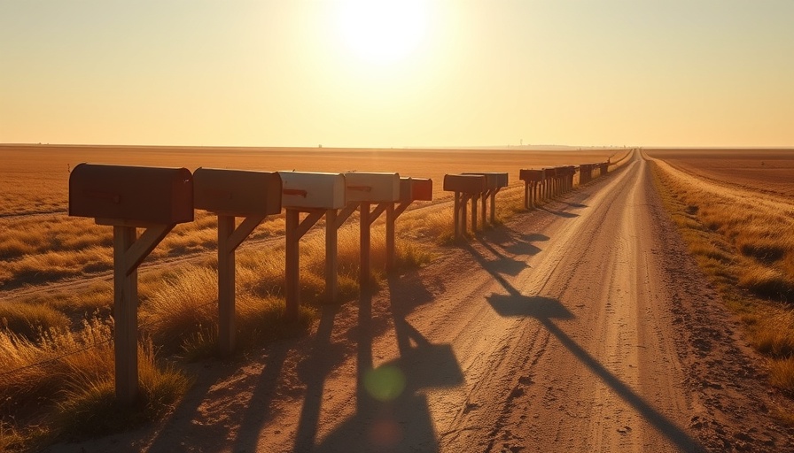 Rural mailboxes on a dirt road, illustrating Gmail email upgrades.