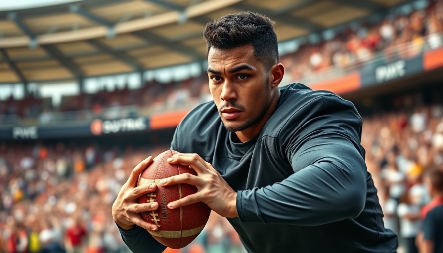 Dynamic athlete breaking into the sports industry in stadium.