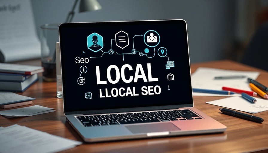 Digital marketing for small businesses 2025 on a laptop with SEO icons.