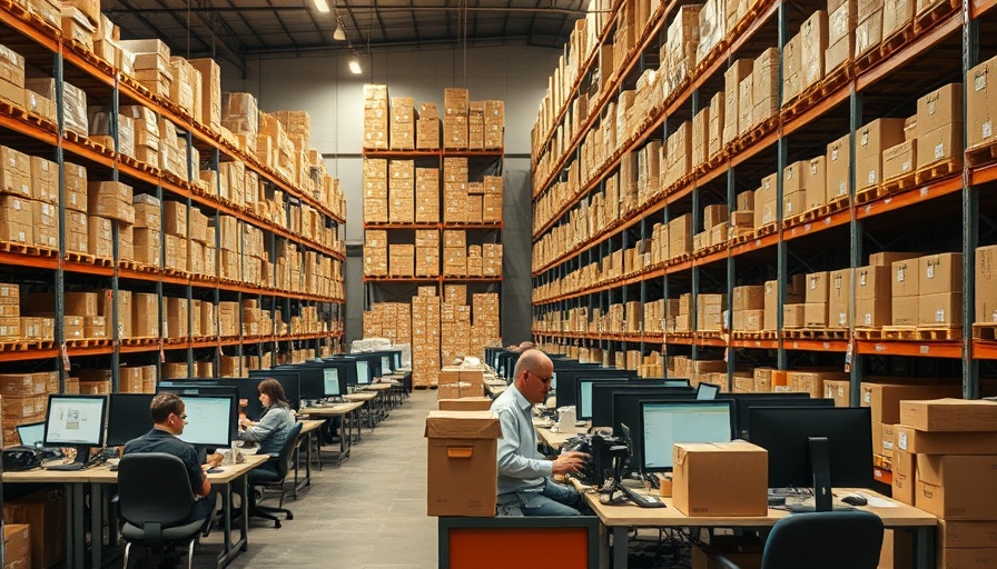Office workers in a warehouse focusing on tasks, highlighting High-Speed Mobile-First Web Redesigns.
