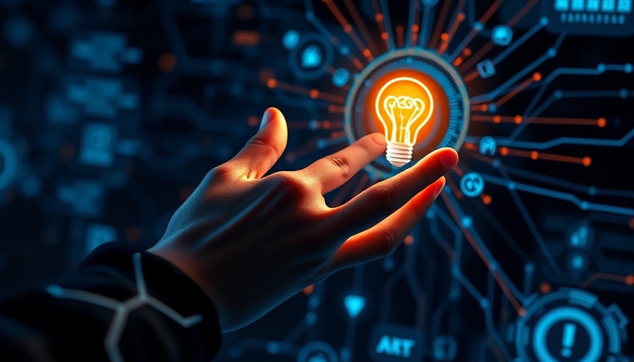 Futuristic digital hand with glowing lightbulb symbolizing AI marketing services.