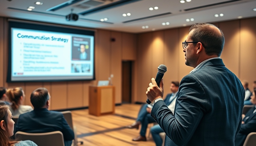 Speaker discussing digital marketing strategies for local brands in a modern seminar room.