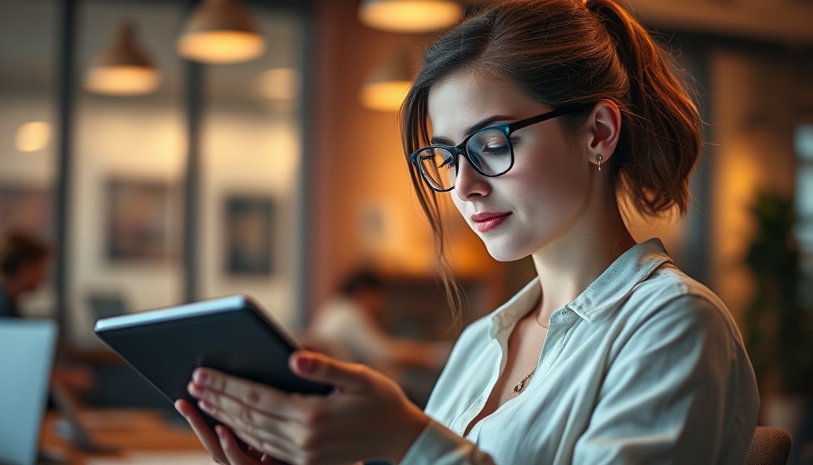 Focused woman with tablet exploring future SEO strategies.