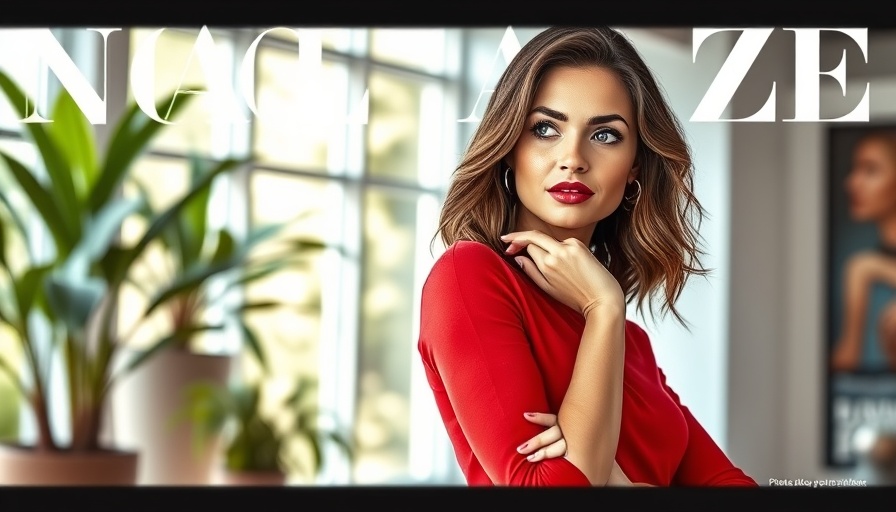 Confident woman in red on a magazine cover, exploring creative ideas.