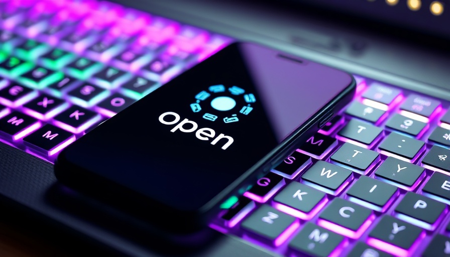 Sleek smartphone with OpenAI logo over vibrant keyboard