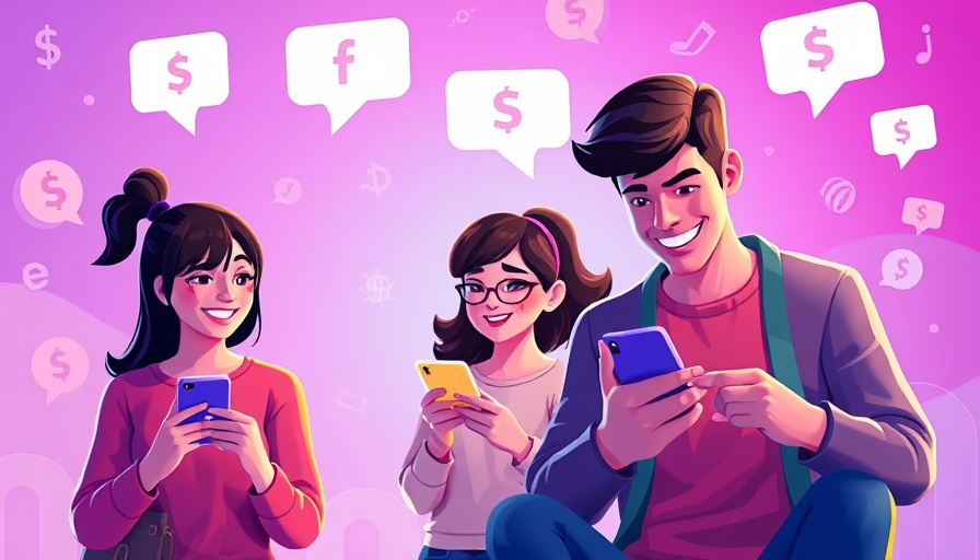 Digital illustration of people using phones and chatting, earning with Telegram channels.