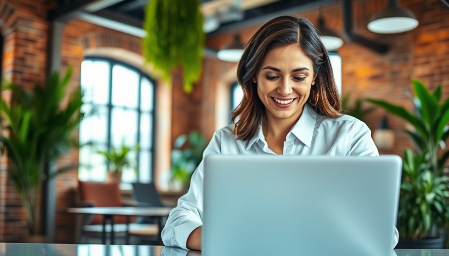 Digital Marketing Excellence in Pakistan: Woman smiling in modern office.