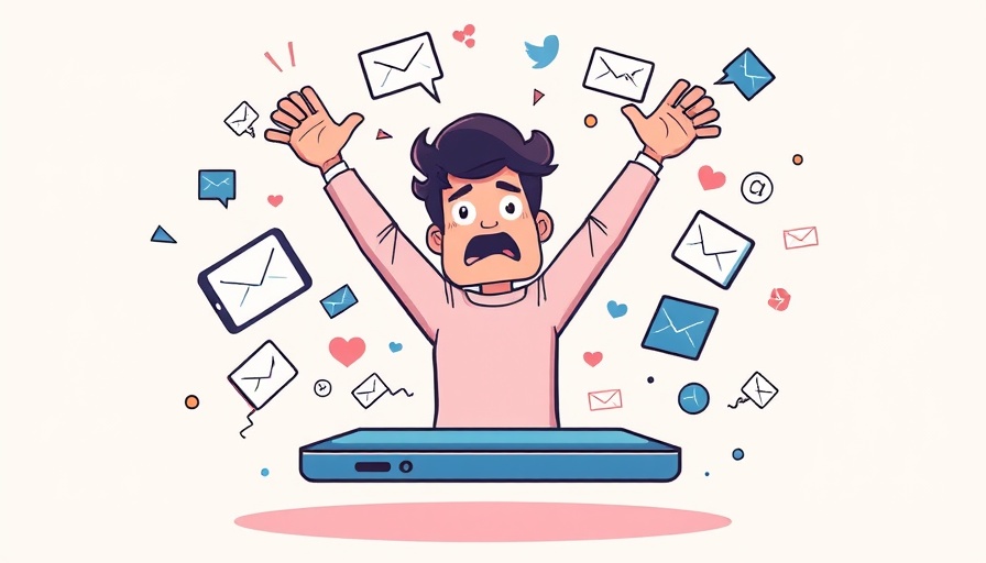 Stylized illustration of digital overload with a person and screens.