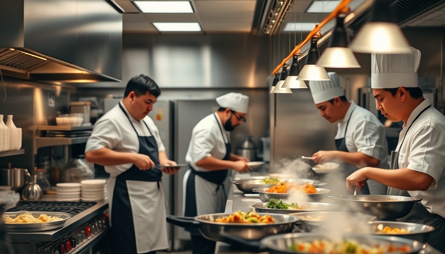 Chefs cooking in a bustling restaurant kitchen, launching and scaling a restaurant.