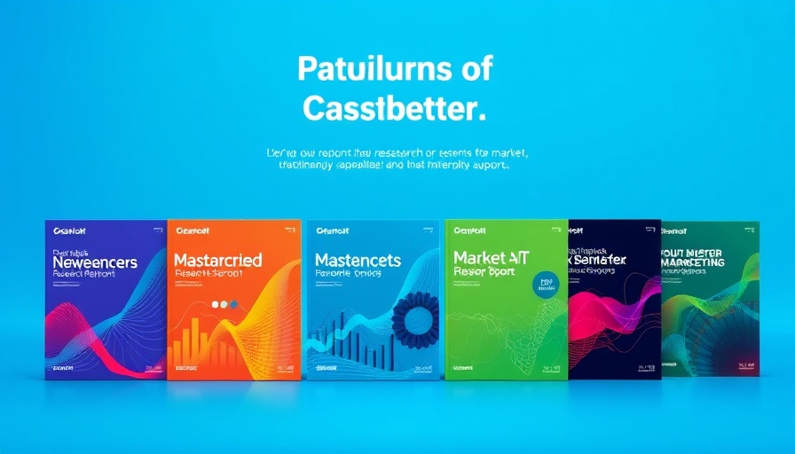 Vibrant digital marketing research reports with blue background.