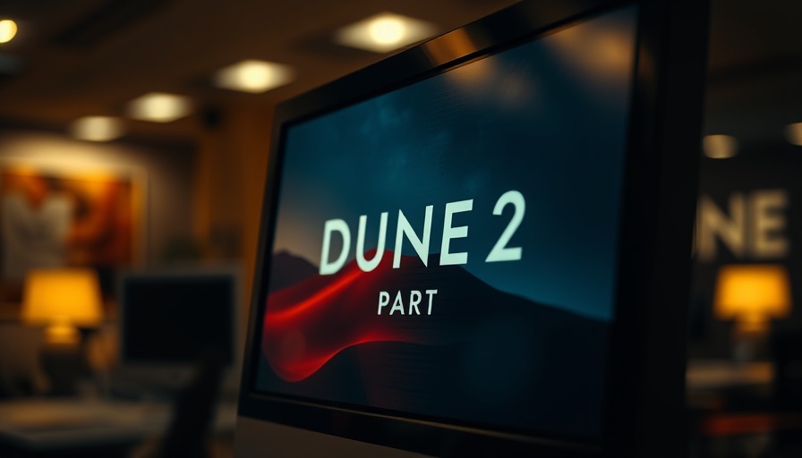 Close-up of screen displaying 'Dune 2 Part 2' in dim office lighting.