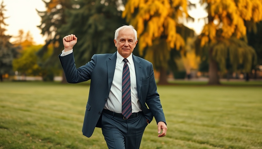 Confident man in formal attire walking outdoors, linked to Trump economic policies.
