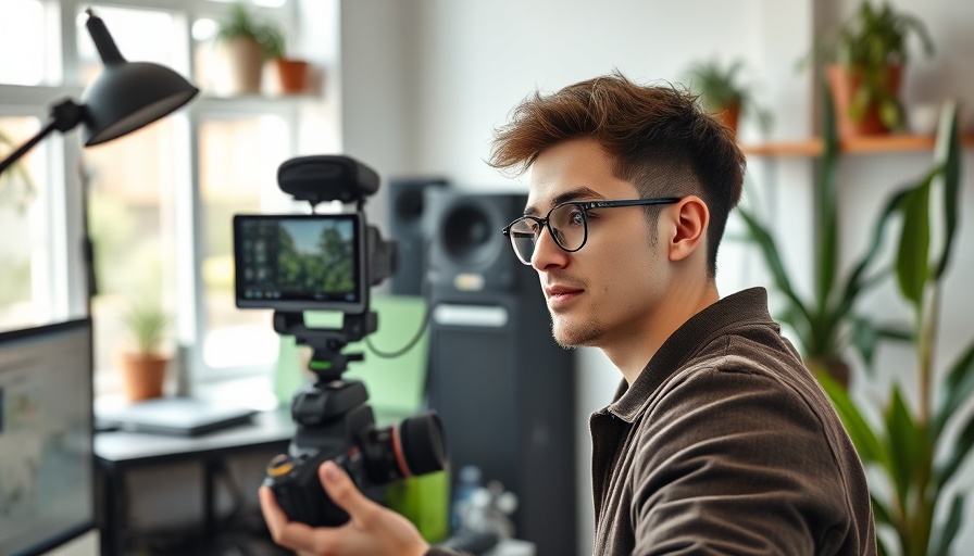 Young man recording video in modern studio for freelance digital marketing jobs in Ghana.