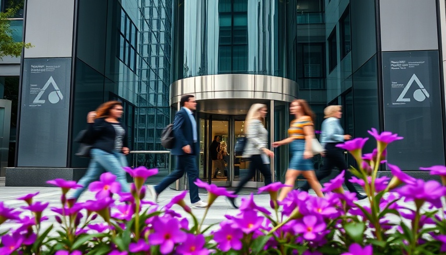 People walk by office, blurred motion, judge rules against Trump executive order.