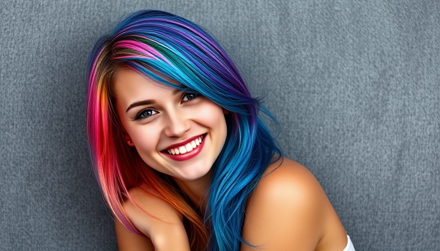 Smiling individual with bright hair in a relaxed pose.