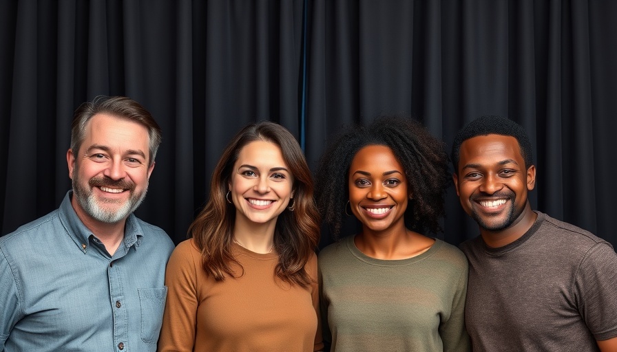 Digital & Social Media Team members smiling in front of black backdrop.