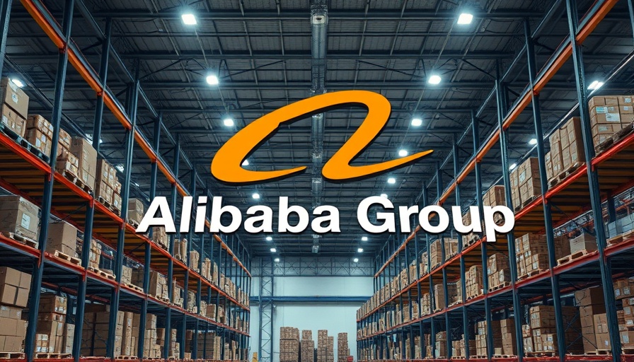 Alibaba Group logo overlaid on high-tech warehouse background representing promising digital media stocks.