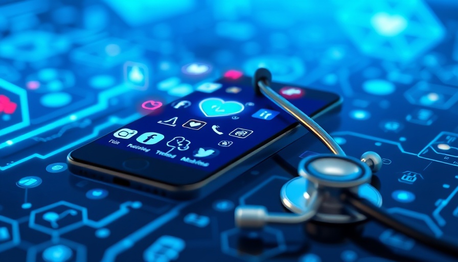 Digital media in India: futuristic smartphone with medical icons.