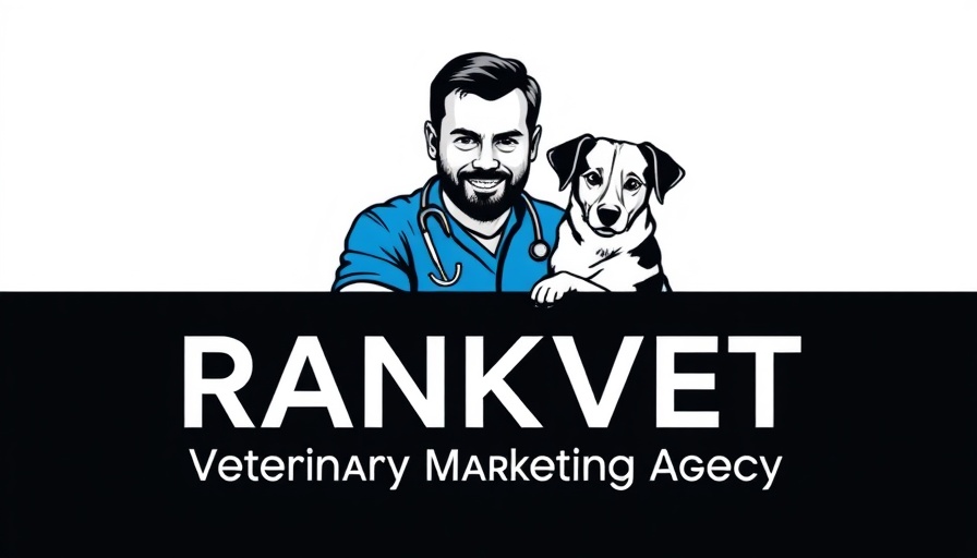 Logo for Vet-Led Marketing Agency featuring a vet and dog.
