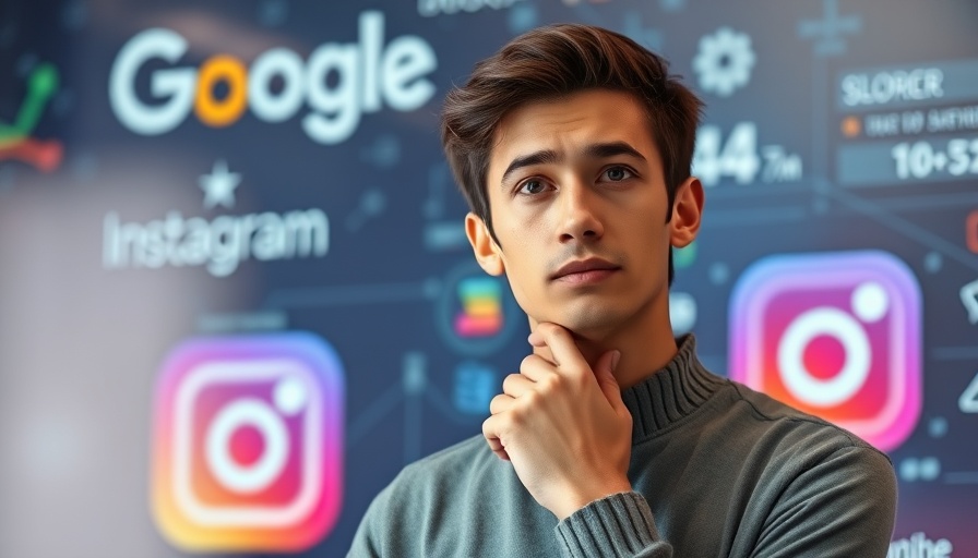 Young man pondering tech issues, vibrant tech-themed backdrop.