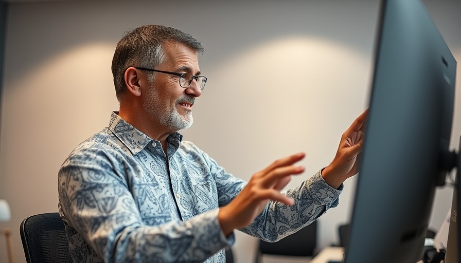 Middle-aged man explaining computer interface, Bill Atkinson contributions to computing