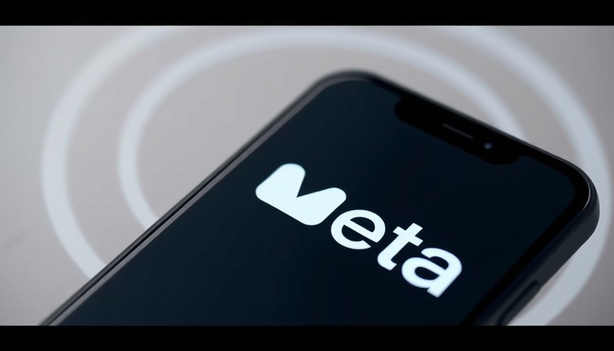 Smartphone showing Meta logo reflecting digital interface.