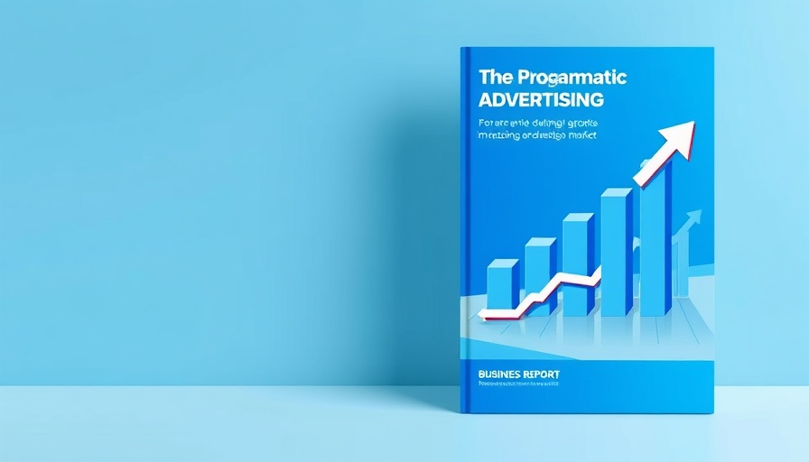 Programmatic advertising market report cover with blue theme and bar chart.