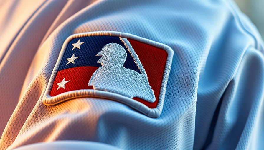 MLB logo on player's uniform showcasing texture, MLB Jomboy Media Partnership.