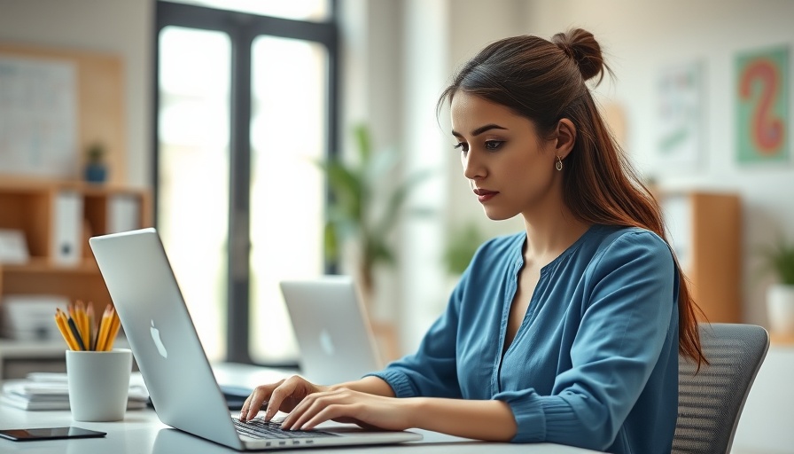 Schema Markup for Rich Snippets: Woman typing in modern office.