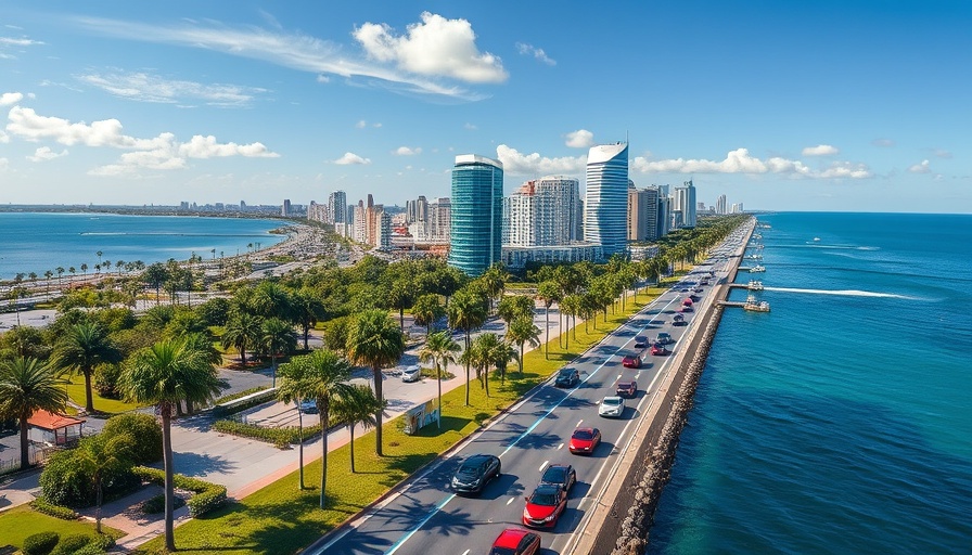 Scenic view of Clearwater cityscape with palm-lined road.