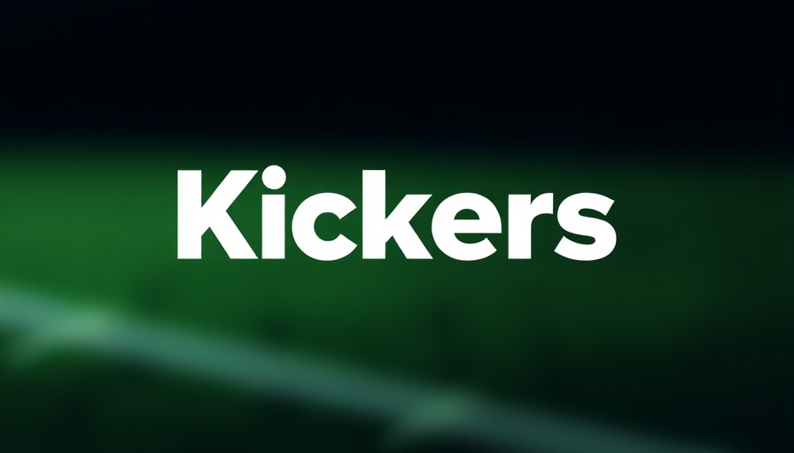 Kickers logo on a blurred green and black background