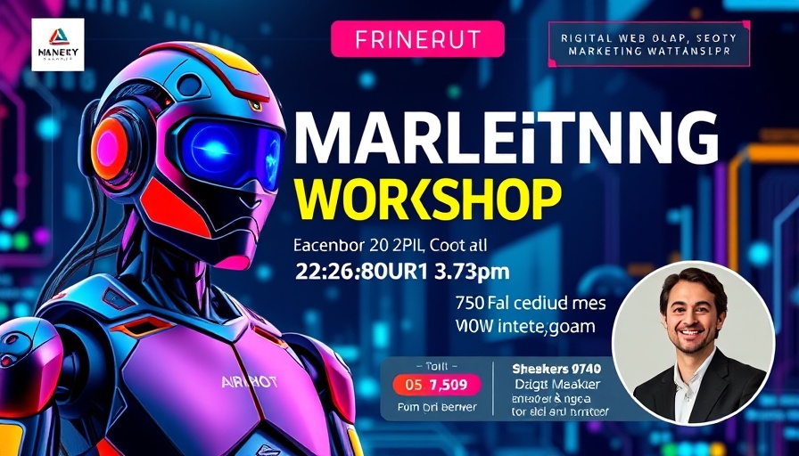 AI in Digital Marketing workshop poster with vibrant robot and details.