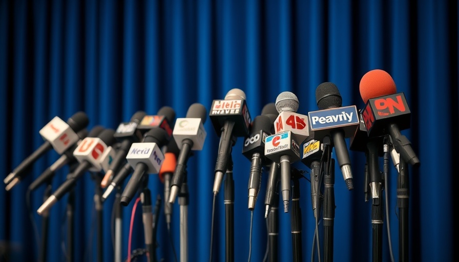 Media microphones at a press event for small business digital marketing.