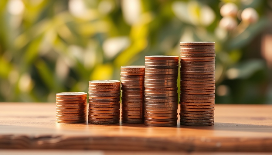 Rising stacks of coins symbolizing martech chaos and rising costs, blurred background.