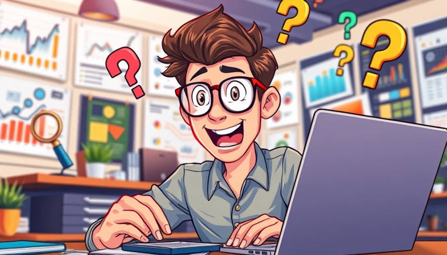 Young man researching with colorful graphics in office.