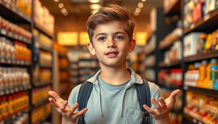 Confident young boy in a store explaining, illustrating Google Product Review Update Tips.